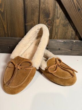 UGG Chestnut Suede Shearling-Lined Moccasin Slippers